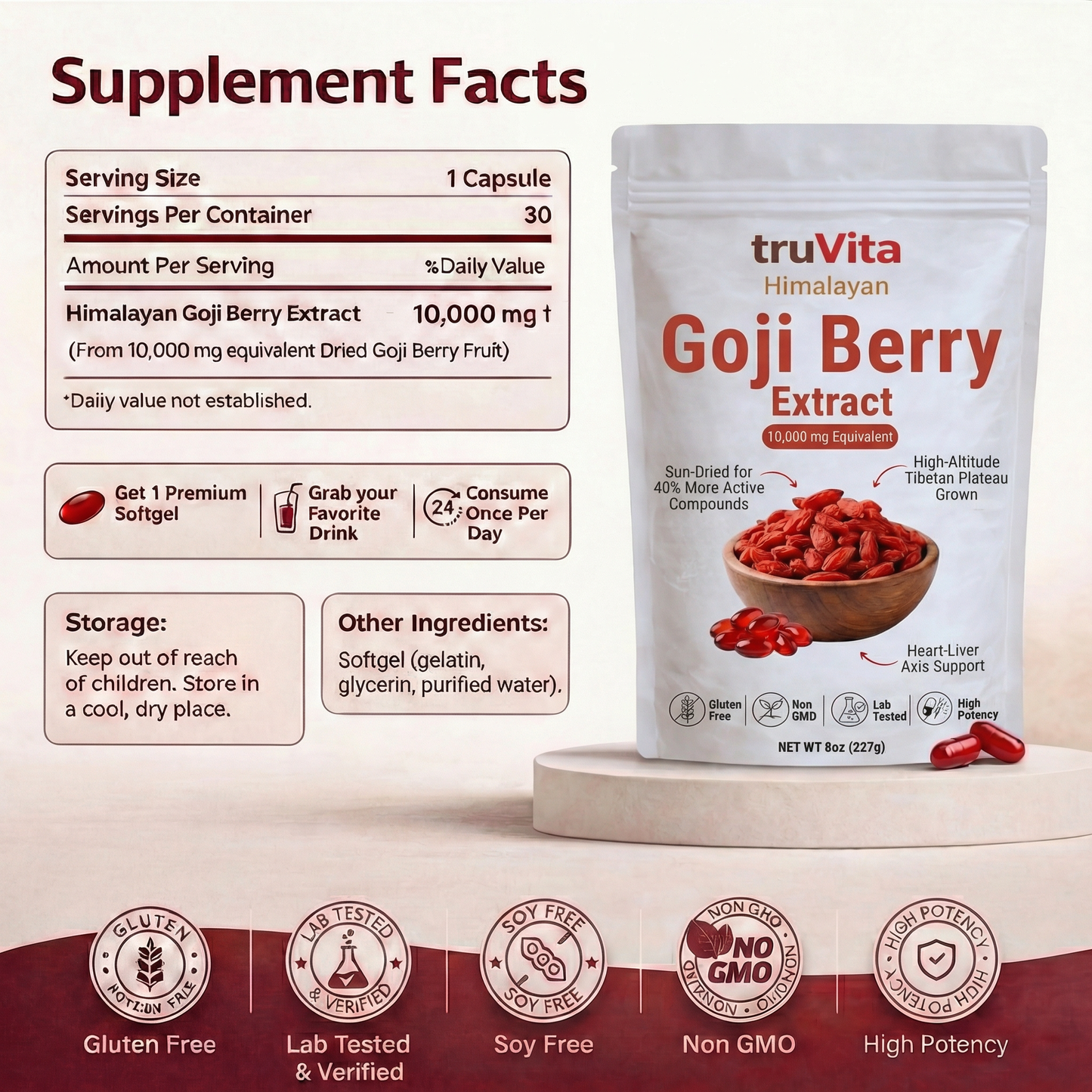 Goji Berry Extract - 10,000mg Heart-Liver Support